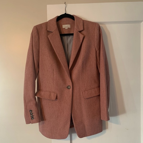 LOFT Grey and Coral Houndstooth Blazer EUC - Picture 3 of 7